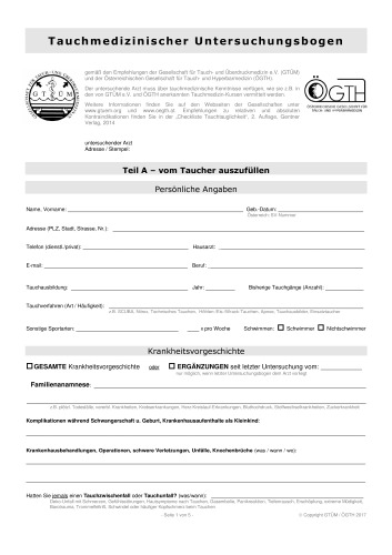 Tauchtauglichkeit Untersuchungsbogen der GTÜM für Erwachsene